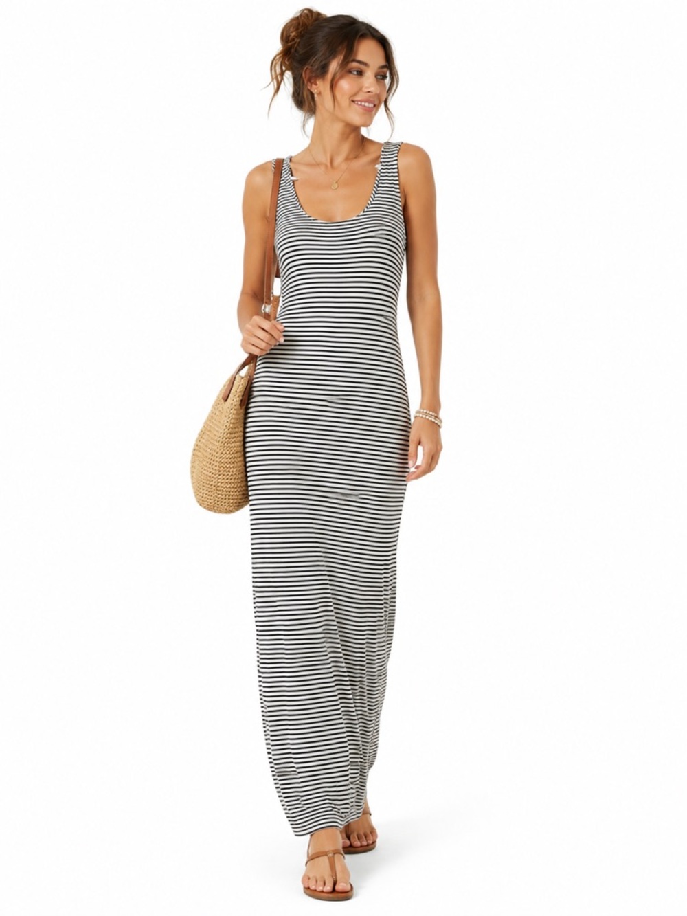 New Look Striped Maxi Dress Scoop Neck Tank Monochrome Vacation Large